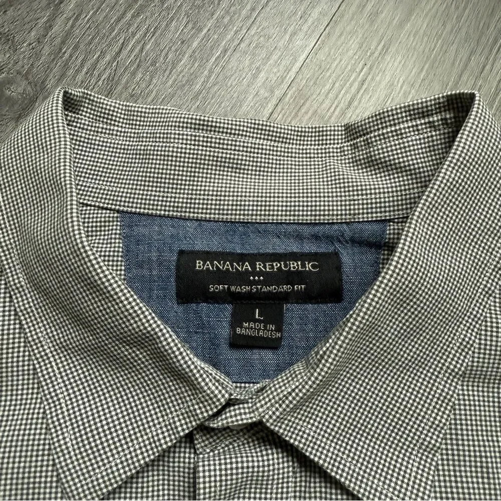 Banana Republic Black White Micro Gingham Check Button Down Large